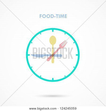 Food TimeLunch Time icon.Eating time concept.Forkknife and spoon sign.Businessfood and drink concept. Vector illustration.