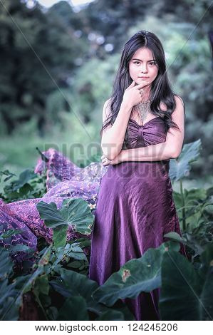 Asia Beauty Girl Outdoors Enjoying Nature.