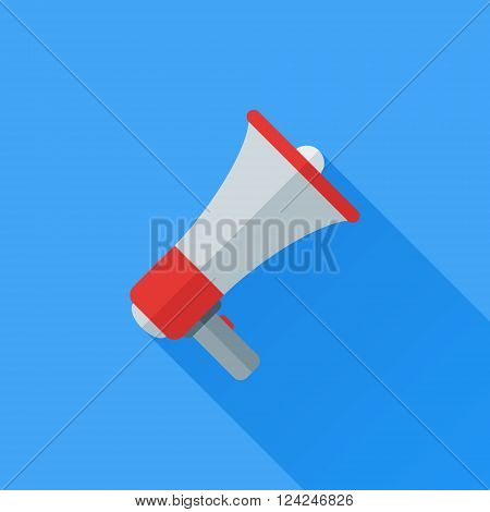 Megaphone flat icon with long shadow. Vector illustration.