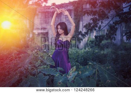 Portrait Of Asia Women With Mask On Nature