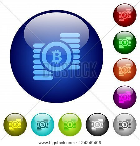 Set of color bitcoins glass web buttons.