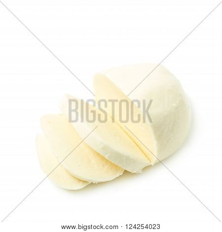 Sliced mozzarella cheese ball isolated over the white background
