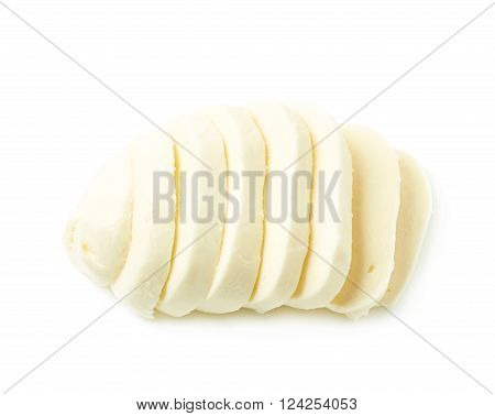 Sliced mozzarella cheese ball isolated over the white background