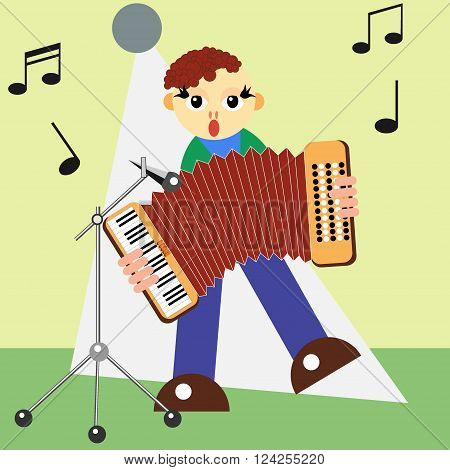 The man on the stage plays the accordeon