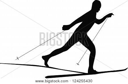 Skier runs on the track at the event. He rushes and wants to win.