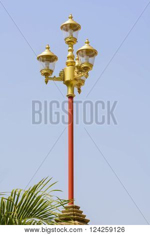 The metal classic lamp with blue sky.