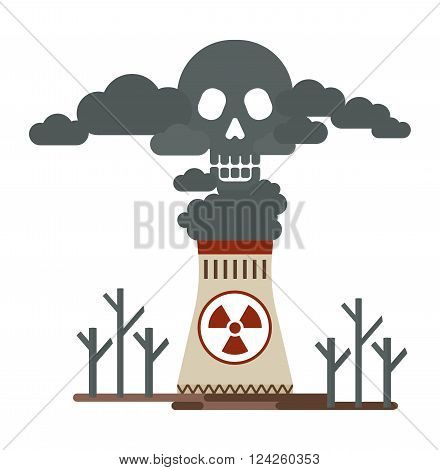 Thermal power stations allocates toxic emissions. Deadly smoke in the air. Poisonous plant emissions poison the atmosphere. Ecology design concept with air water and soil pollution. Flat icons isolated vector illustration.