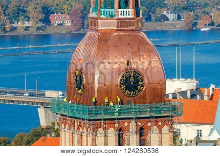View of the city center and the Dome Cathedral from the height of the observation platform of the church of St. Peter.