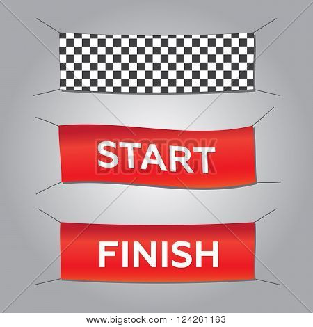 Start and finish textile banners vector set. Flag sport race competition finishing