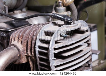 old vintage motorcycle engine close up fragment