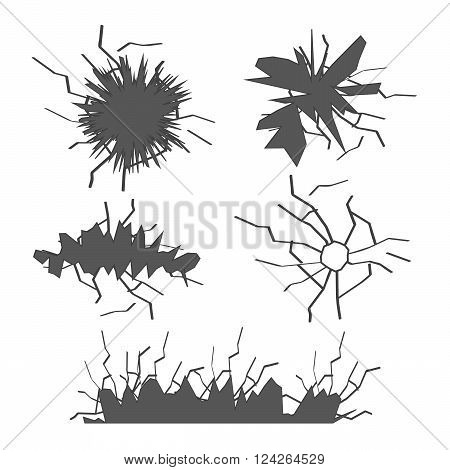 Cracks in wall glass clefts and break of earth