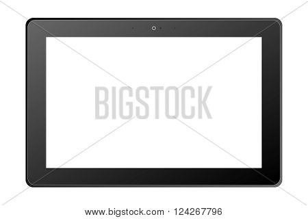 A dark tablet with a white screen