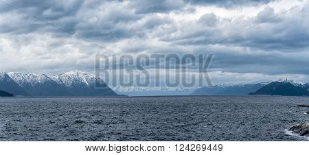 Panoramic view over beautiful fjord in Norway