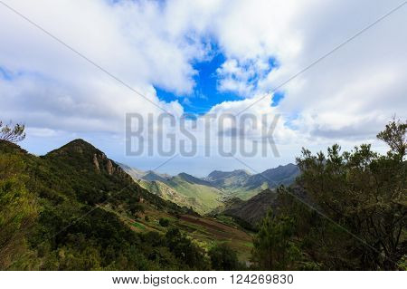 Beautiful mountain landscape on tropical island Tenerife, Canary in Spain. Breathtaking scenery from Anaga mountains.