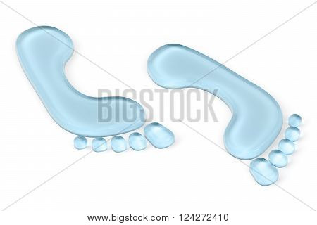 footprints from water 3D rendering isolated on white background