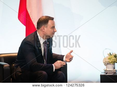 WASHINGTON D.C. USA - Apr 01 2016: President of Ukraine Petro Poroshenko and President of Poland Andrzej Duda at the Nuclear Security Summit in Washington
