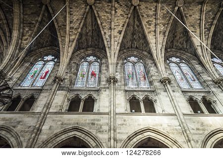 Bordeaux France - March 27 2016: 
Nave ceiling of St Louis des Chartrons church. Saint Louis des Chartrons is a typical neo-gothic construction and is situated in the district of Chartrons in north of old town. Bordeaux is capital of Aquitaine. France.