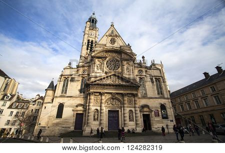 PARIS, FRANCE- MARCH 26, 2016: the church of Saint-Etienne-du-Mont in Paris
