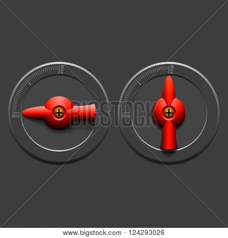 Two grey switches with red arrows on grey background
