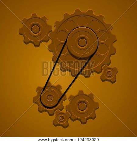 Many brown gears on brown background .