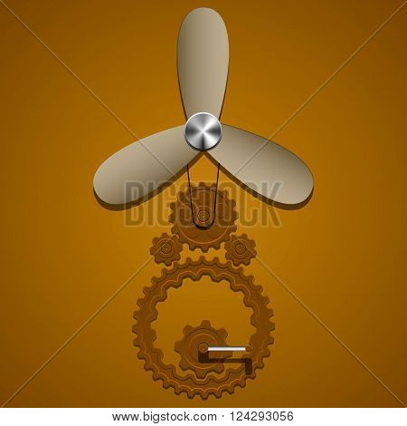 Many brown gears on brown background .