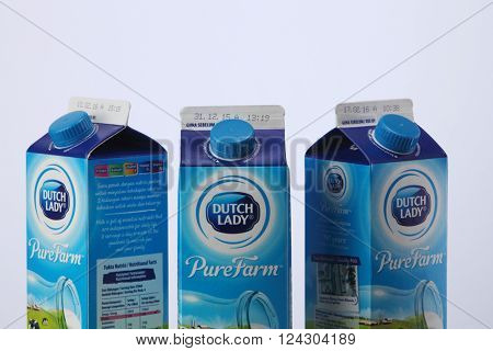 KUALA LUMPUR, MALAYSIA - Feb 24, 2016: A set of low fat milk product for family. Dutch Lady Milk Industries Bhd. is a manufacturer of dairy products in Malaysia since the 1950s