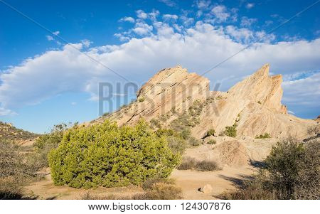 Massive desert rock formations form geologic breaks in the San Andreas fault.