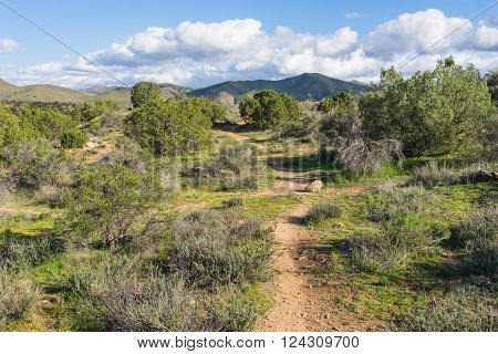 Hiking trail in the desert wilderness of southern California's Vasquez Rock State Park