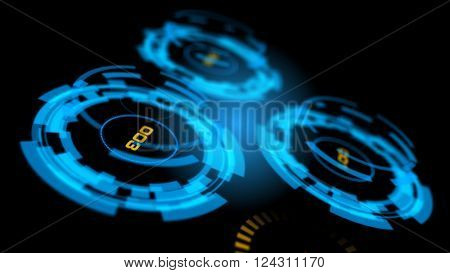 Blue abstract advanced technology control panel user interface. 3D rendering.