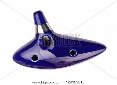 image of one Blue Ocarina isolated on white
