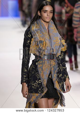 New York City, USA - February 11, 2016: Simone Carvalho walks the runway during the Desigual Women's show as a part of Fall 2016 New York Fashion Week