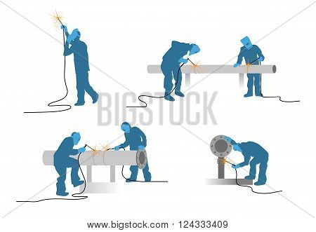 Vector illustration of a welders silhouettes set