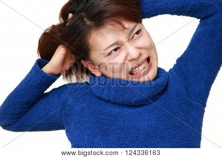 portrait of Asian woman demented on white background