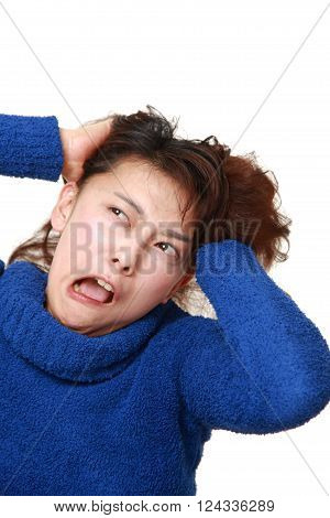 portrait of Asian woman demented on white background