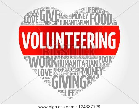 Volunteering word cloud heart concept, presentation background