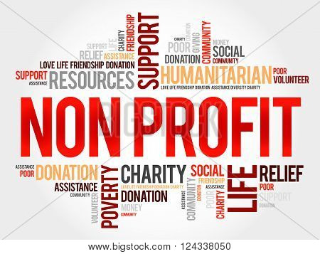 Non Profit word cloud collage concept, presentation background