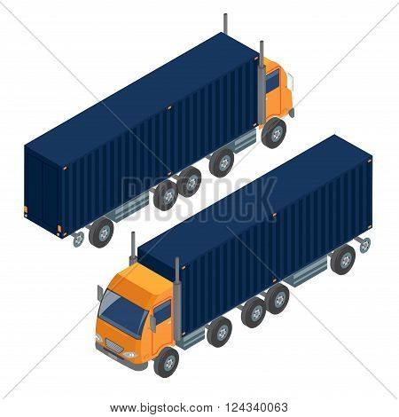 Cargo Transportation. Isometric Truck. Isometric Transportation. Cargo Trailer. Delivery Truck. Logistics Transportation. Mode of Transportation. Cargo Truck. Vector illustration