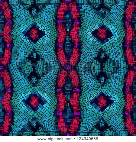 Geometrical background with bright mosaic drawing. Seamless patterns. Vector illustration.