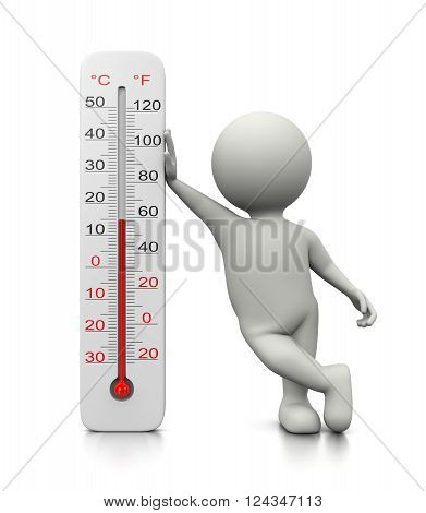 3D Character Leaned On A Thermometer