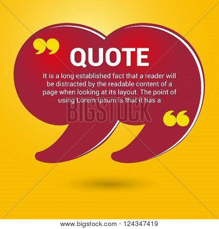 yellow quotation marks. Boxes with text isolated on white background. Quote bubble.