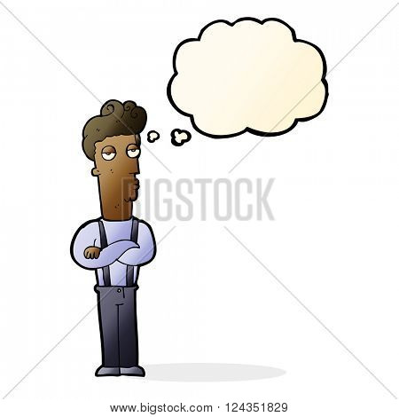 cartoon unimpressed man with thought bubble