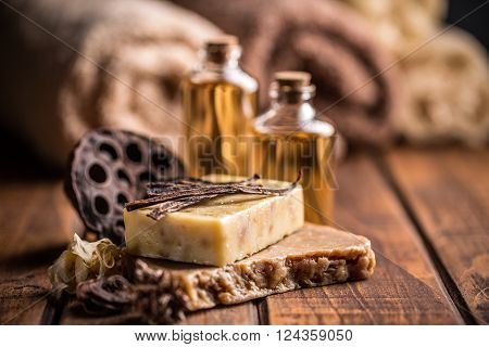 Cold processed handcrafted soap with vanilla and essential oil
** Note: Shallow depth of field