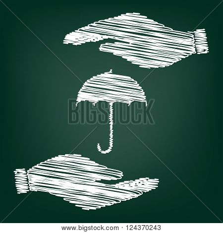 Umbrella sign icon. Rain protection symbol. Flat style icon with scribble effect
