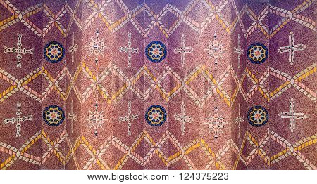 NAZARETH, ISRAEL - FEBRUARY 19, 2016: The beautiful ceiling of the corridor of the upper level of the Basilica of Annunciation on February 19 in Nazareth Israel.