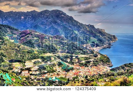 View of Minori village on the Amalfi Coast in Italy