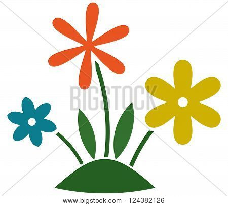 Flowers growing grass lawn. Gardening illustration isolated
