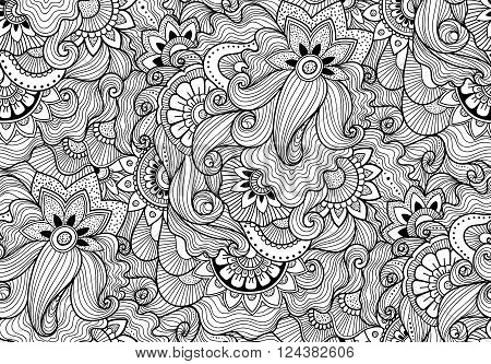 Decorative nature ornamental seamless pattern. Zen-tagle style and mehndi style.
