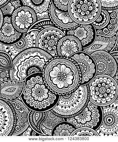 Decorative nature ornamental seamless pattern. Zen-tagle style and mehndi style.