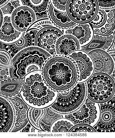 Decorative nature ornamental seamless pattern. Zen-tagle style and mehndi style.
