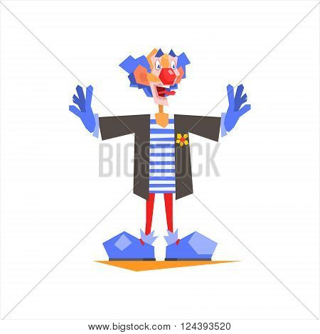 Circus Blue Clown Performing Graphic Flat Vector Design Isolated Illustration On White Background